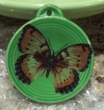 butterfly fired on green pottery ornament and made in the USA