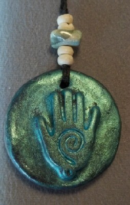 spiral in hand polymer clay and mica pendant made in the USA