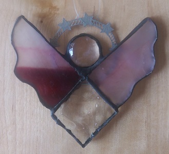 angel ornament or suncatcher in red stained glass made in the USA