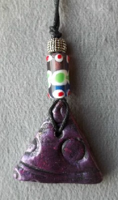 triangular polymer clay and mica pendant made in the USA